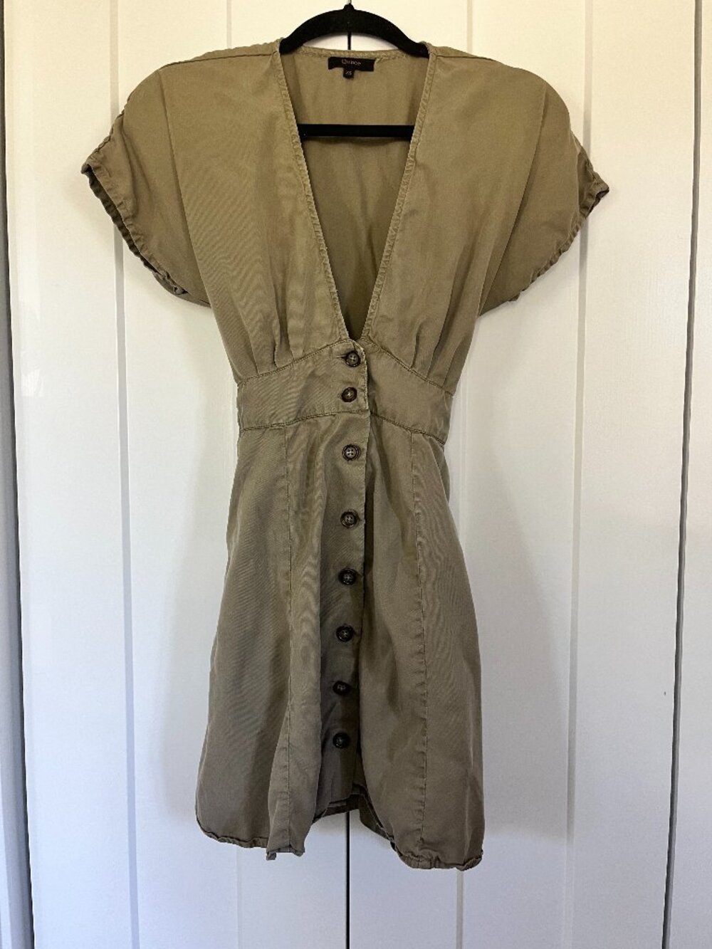 Quince A-Line Button Front Dress | Women's Casual Olive Green Dress — XS